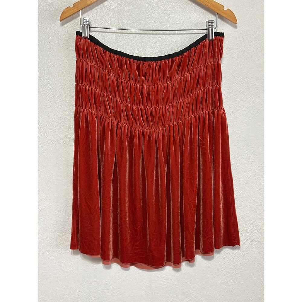 Y2K Witchy Goth Velvet Skirt 12 Burnt Orange Knee Length Ruched Hips Whimsigoth